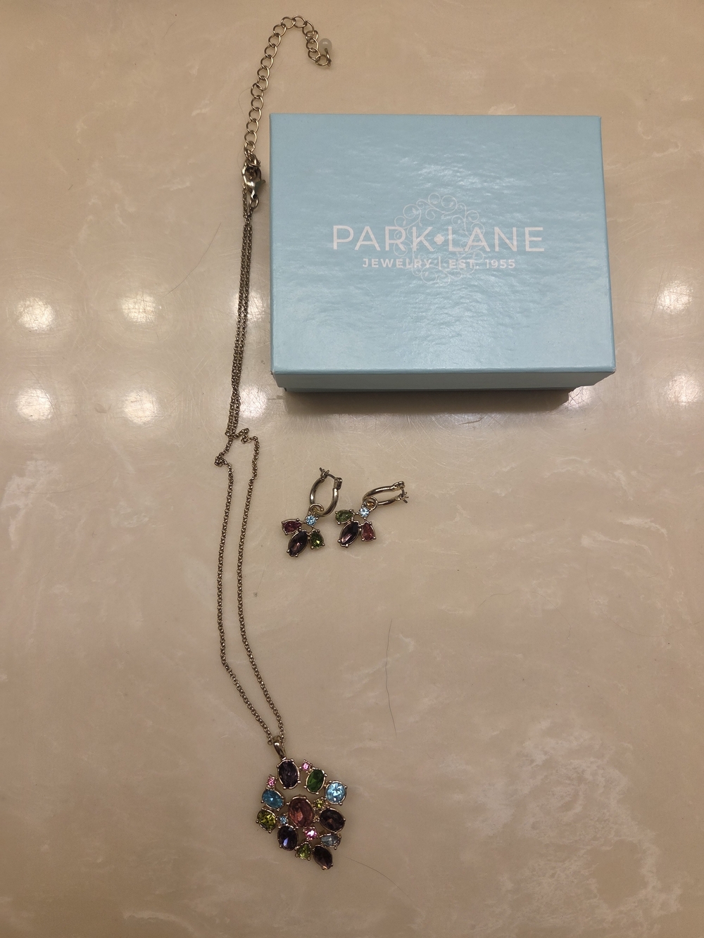 Avon Vintage Multicolor Crystal Flower Necklace and Earrings Set